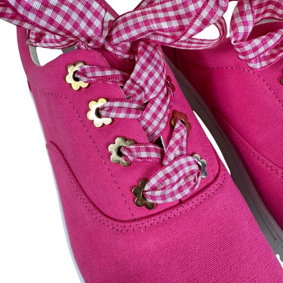 Izaac Mizarahi Live Pink Canvas Gingham Lace Up Fashion Sneakers Size 8.5 - Picture 2 of 12